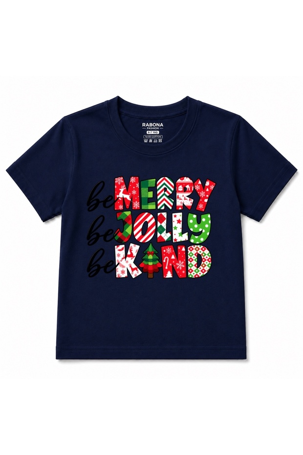 Be Merry, Be Jolly, Be Kind - Cute Colorful Christmas Typography Kids Graphic T-Shirt