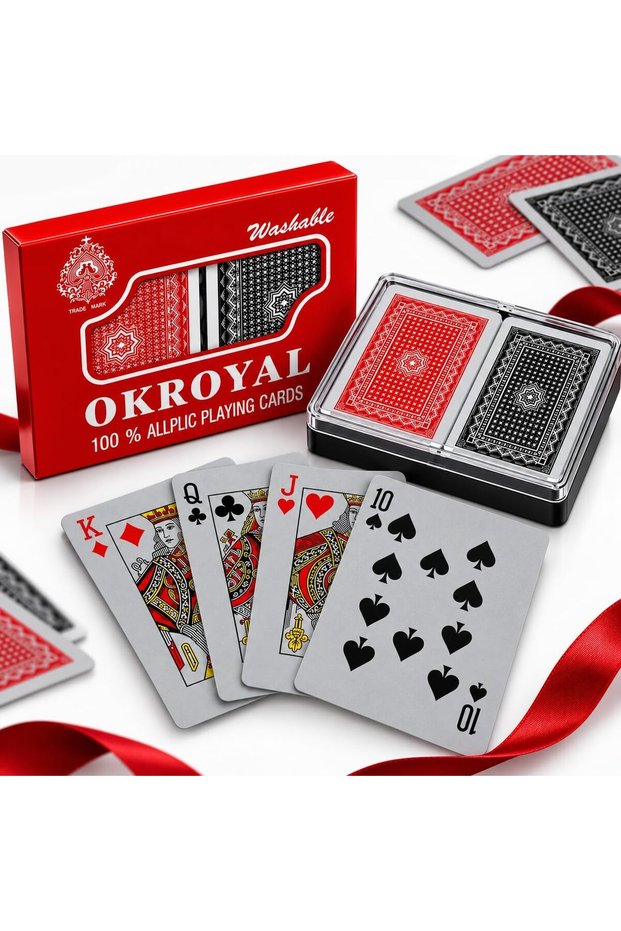 2 Decks Playing Cards Set, Waterproof Plastic Cards with Storage Case, Durable Washable Playing Card Set, Family Games & Everyday Use