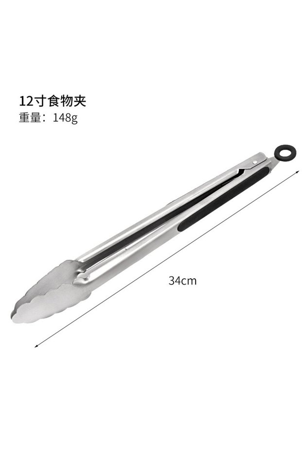 12Inch Black Stainless Steel Food Tongs for BBQ Grill 9'' 12'' 14'' 16'' Inch Kitchen Utensils - Dur