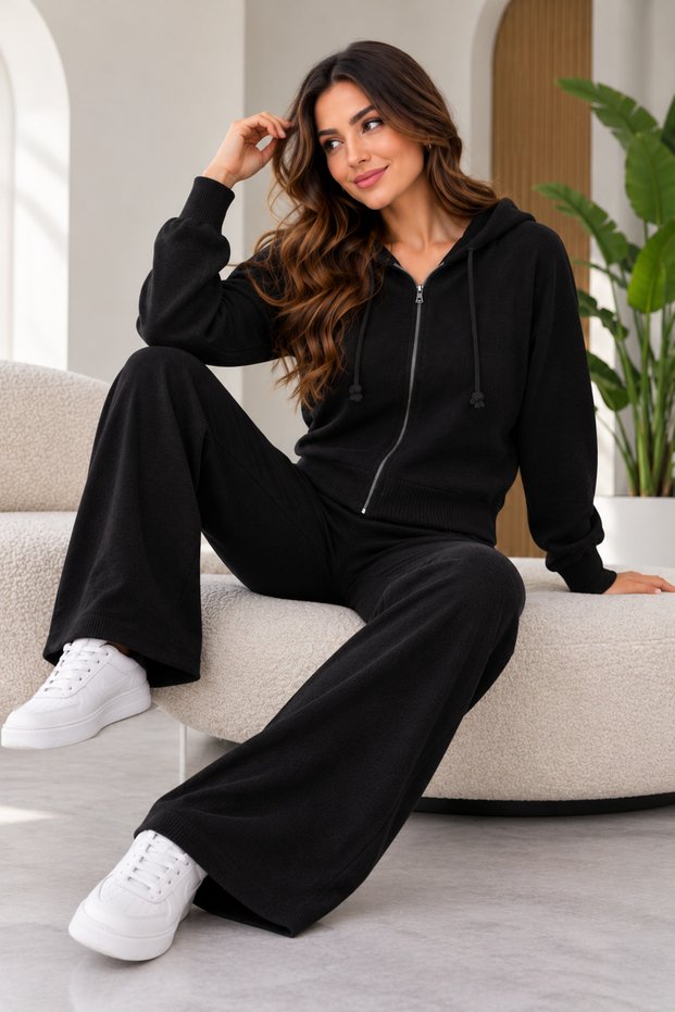Women's Hooded Sportswear Zipper Detailed Knitwear Double Set