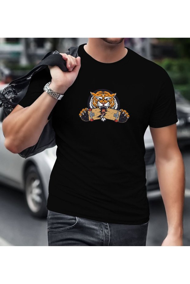 Black T-Shirt with Tiger Design-1