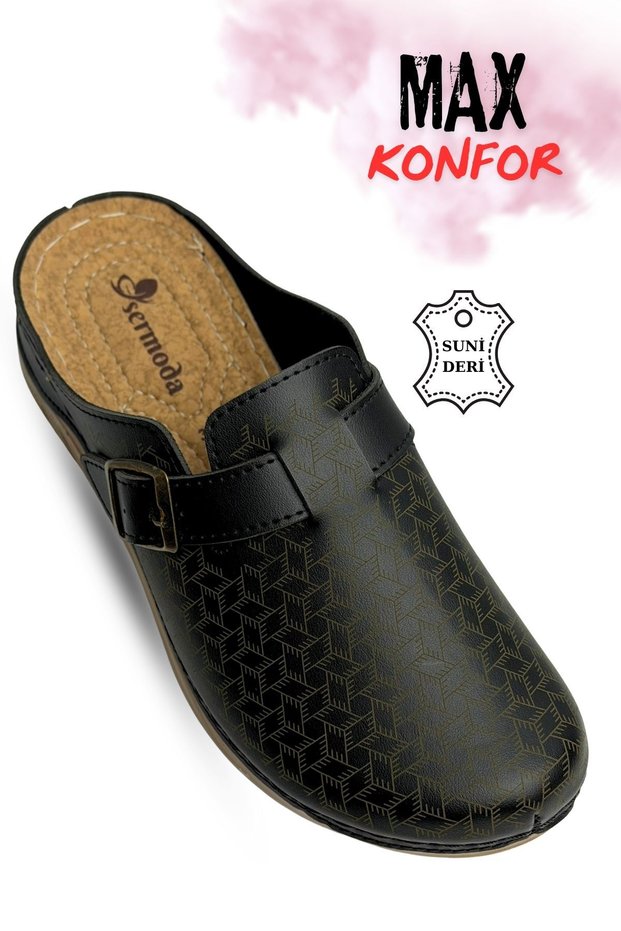Women's Slippers – Closed Toe Sabo Style Anatomical Women's Leather Slippers Black