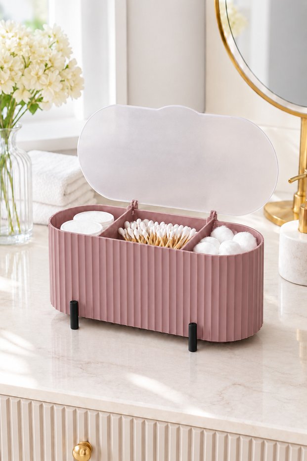 Bloom Dried Rose Colored (Black Footed) Semi-Transparent Cotton Container with Lid