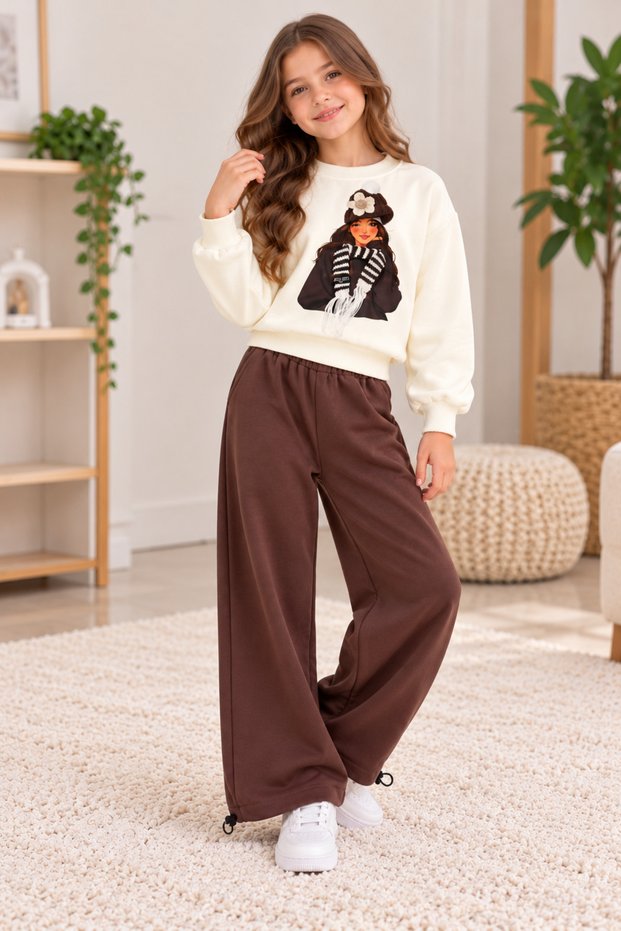 Girl's Printed Sweatshirt and Wide-Leg Pants 2-Piece Set