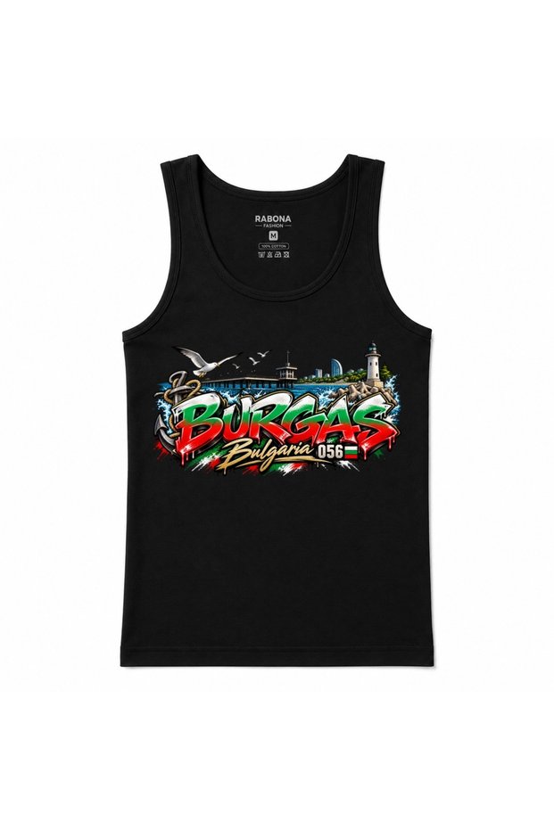 Burgas Bulgaria 056 – Coastal Lighthouse, Seagull & Bulgarian Flag Graffiti Graphic Tank Top