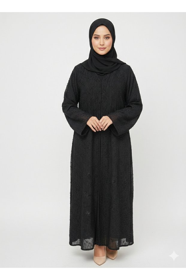 Rizqé Obsidian Bloom Black Embroidered Abaya