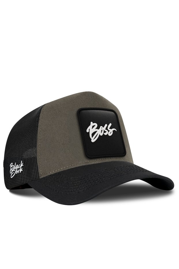 Black and Khaki Trucker Cap with Company Logo