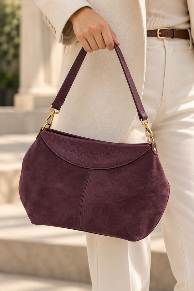 Parma 100% Genuine Italian Leather Premium Quality Stylish, Modern Design Puppy Suede Hand, Shoulder, and Crossbody Bag
