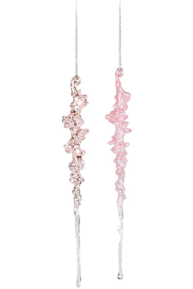 Christmas Ornament Ice Pendant Glittery 2-Pack Pink 17 Cm.
