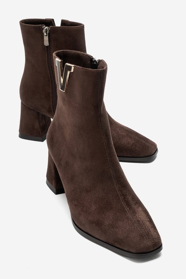 Lean Brown Suede Buckle Women's Thick Heeled Boots