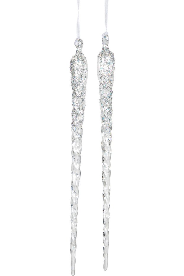 Christmas Ornament Ice Pendant Glittery 2-Pack Transparent 28 Cm.