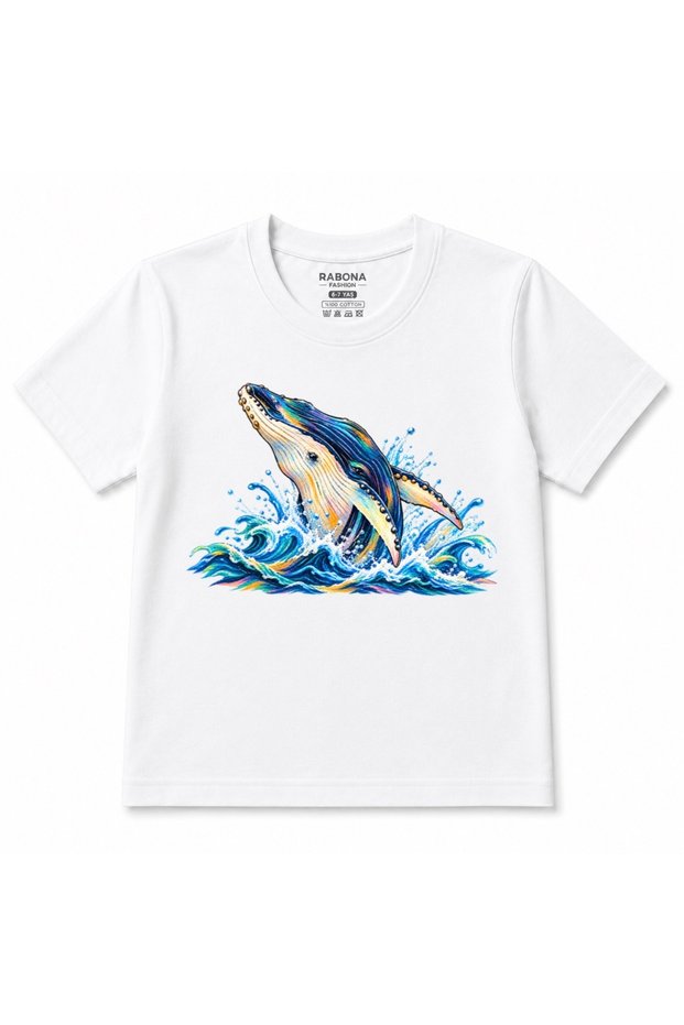 Vibrant Humpback Whale Breach Graphic Kids Cotton T-Shirt