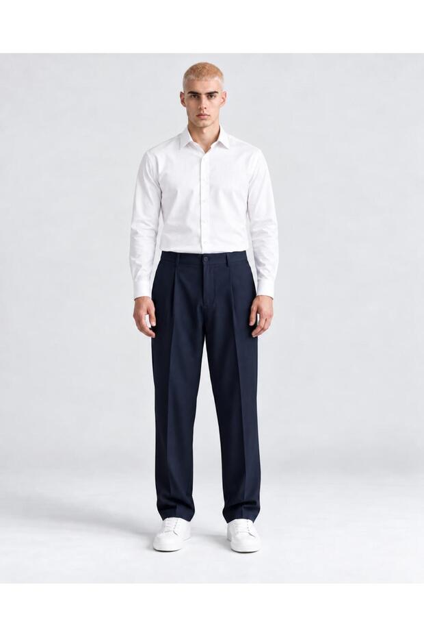 Men's Navy Blue Baggy Fabric Trousers