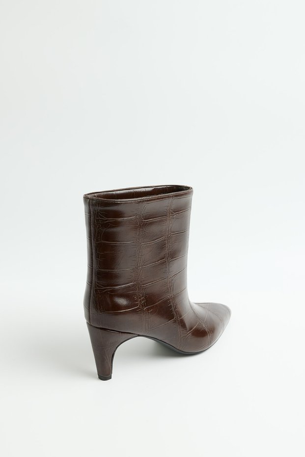 Boots 2609 - Leather Look Pointed Toe Bitter Brown Croc Women's Boots