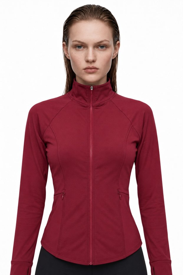 Slim fit knitted high neck zippered cardigan