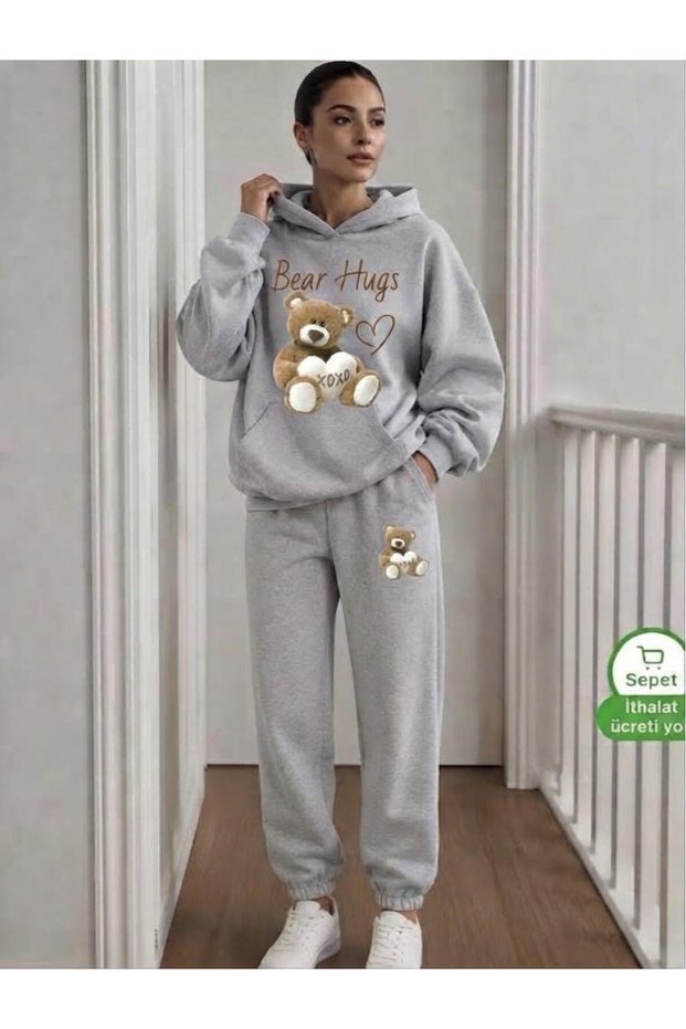 Bear Hugs Bear Printed Unisex Top and Bottom Tracksuit Set
