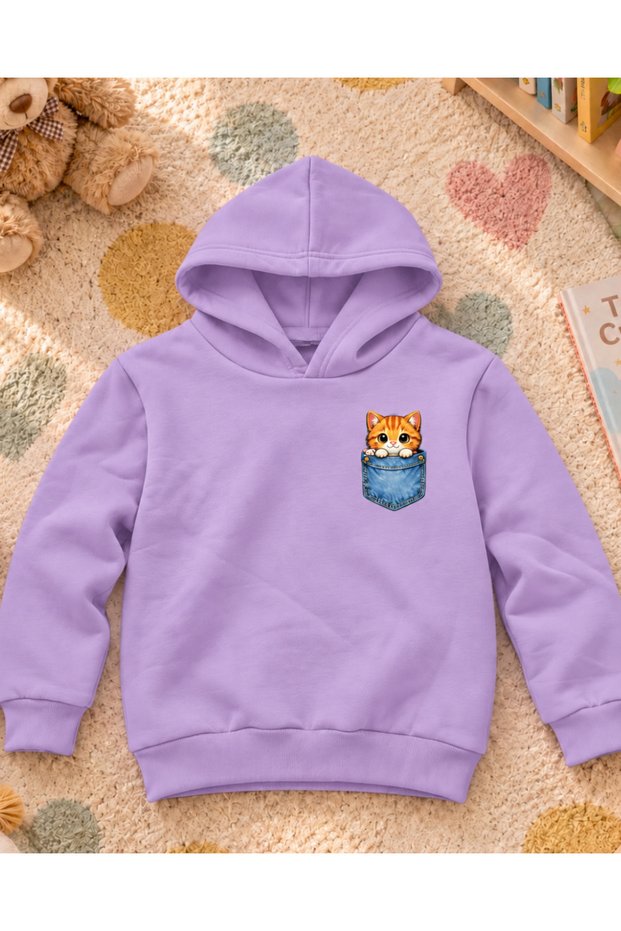 Cute Cat Printed Hooded Unisex Kids Sweatshirt