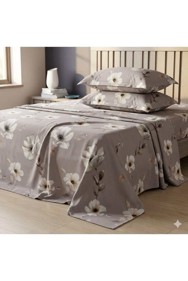 3 Pieces Flat Bedsheet Set with Floral Pattern King Size Bed Pillow Cover Set with 1 Bedsheet, 2 Pillow Cover Bedding Set King (U.K. Standard)) (Dark Purple Floral, King (U.K. Standard))