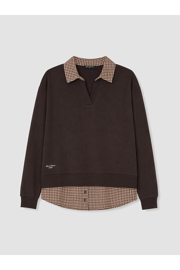 Shirts for Style Seekers from Uzg Store Roba Collar Checkered Embroidered Women's Sweatshirt