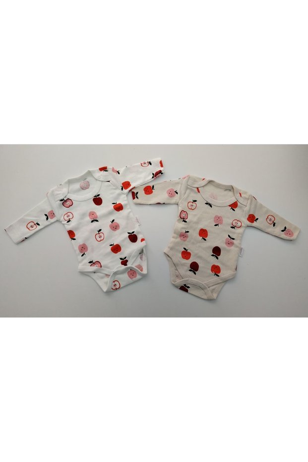 100% Cotton Stretchy Bodysuit for Babies and Children, White and Cream Color Patterned Double Set