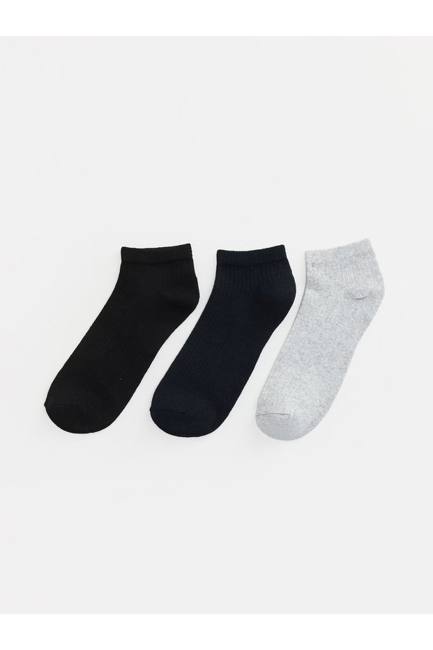 Nevavm Black Plain 3-Pack Men's Bootie Socks with Difference