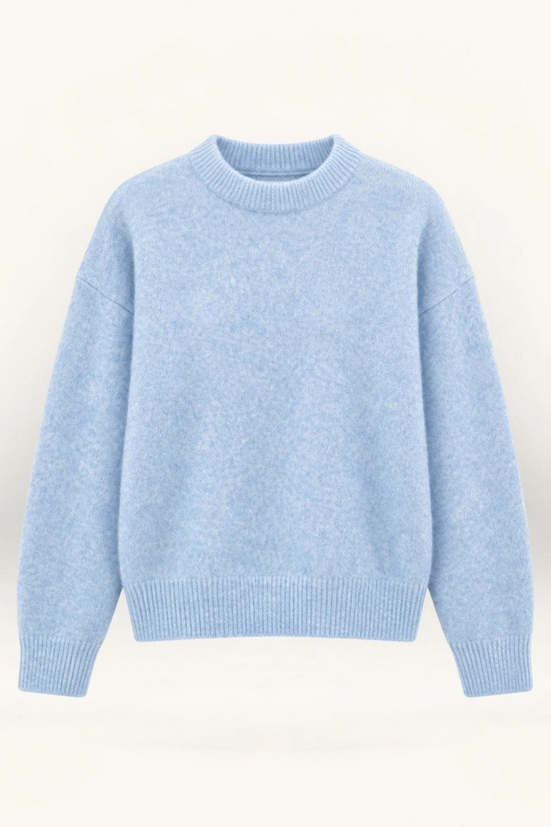 Women's Blue Crew Neck Ultra Soft Textured Sweater