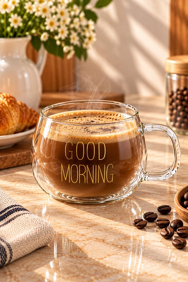 Borosilicate Glass Good Morning Cup with Handle Soft Drink Tea Coffee Cup 400ml