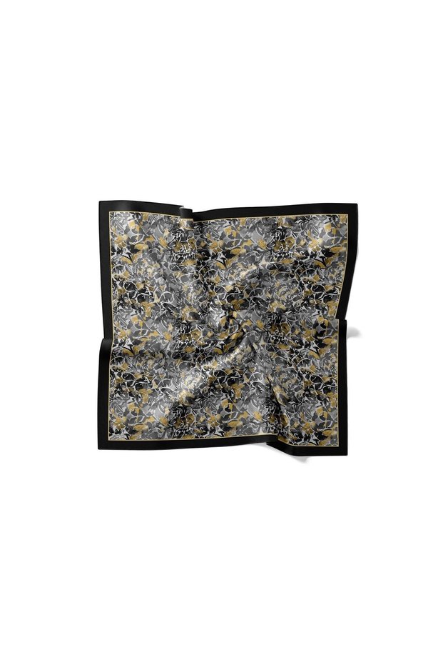 Printed Velune Scarf 08 20 Black Mustard Abstract Pattern