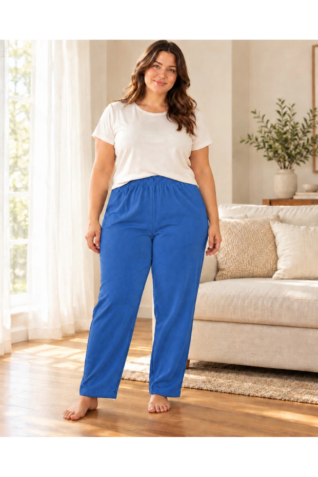 Ribbed King Size Flexible Camisole Seasonal Pajama Bottoms - Saks Blue