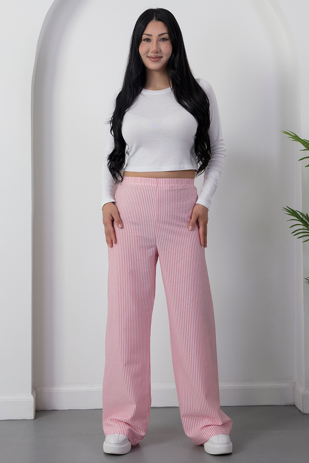 Elastic waist wide leg comfortable fit trousers 2081