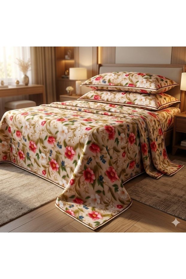 Luxury King Size Bedding Set 3-Piece | Digital Floral Bedsheet | Wrinkle-Free & Easy Care and 1 Flat Bedsheet & 2 Pillow Covers. King (U.K. Standard)) (Red, King (U.K. Standard))