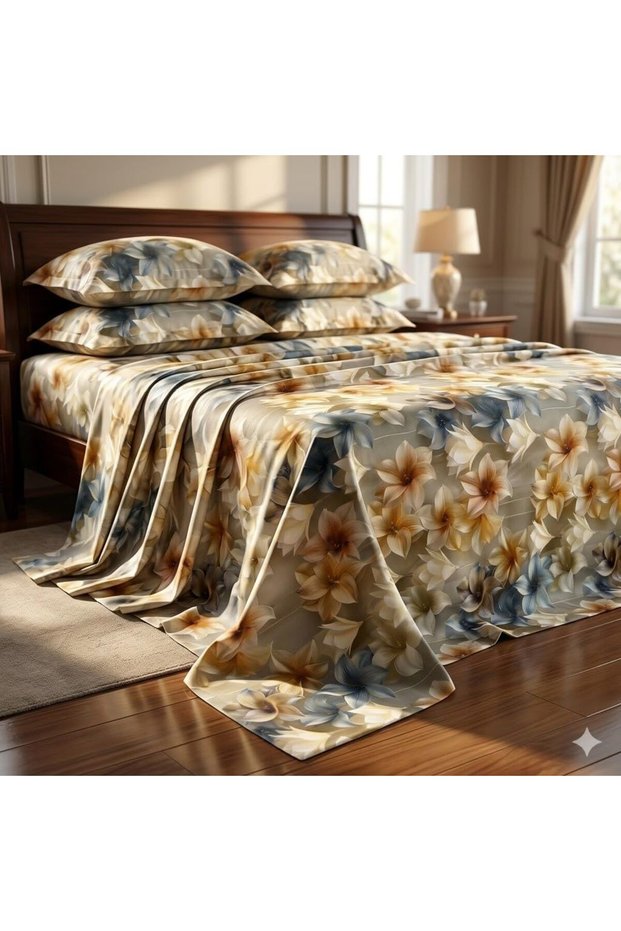 Luxury King Size Bedding Set 3-Piece | Digital Floral Bedsheet | Wrinkle-Free & Easy Care and 1 Flat Bedsheet & 2 Pillow Covers. King (U.K. Standard)) (Light Brown Floral, King (U.K. Standard))