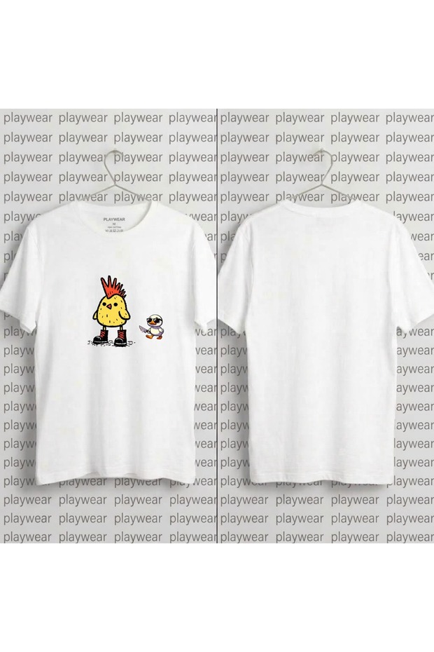 -Tavukpenguen Printed 100% Cotton Crew Neck T-Shirt