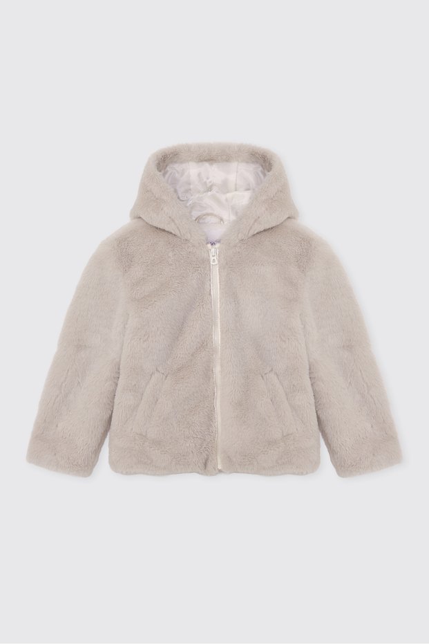 Baby Girl Hooded Plush Beige Coat