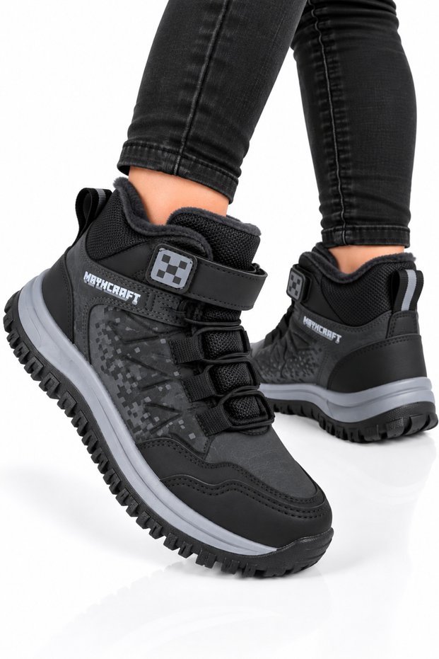 Children's Warm Non-Slip Sole Trekking & Outdoor Boots Black-Smoked