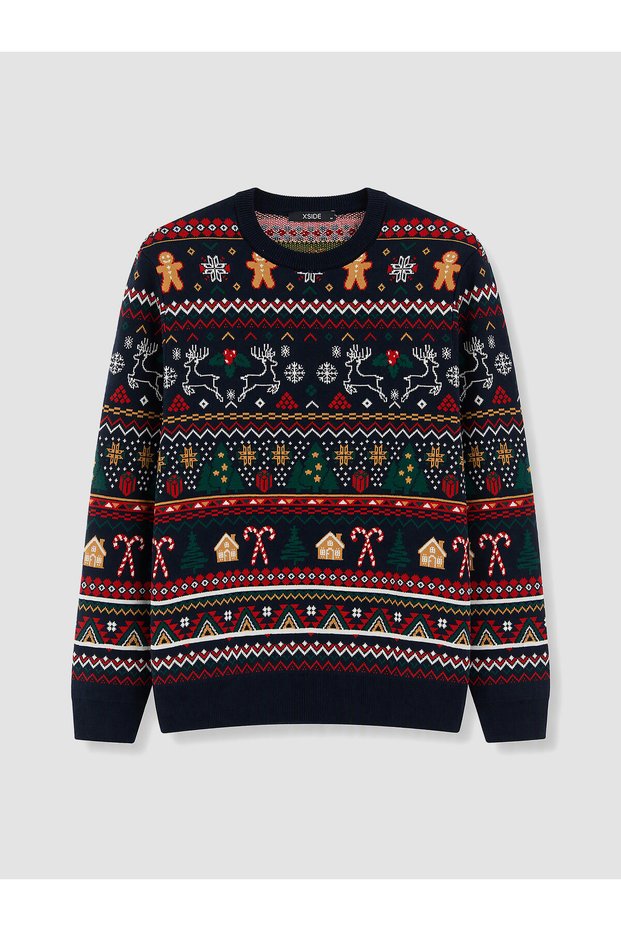 Peak New Season Navy Blue New Year's-Themed Men's Knit Sweater