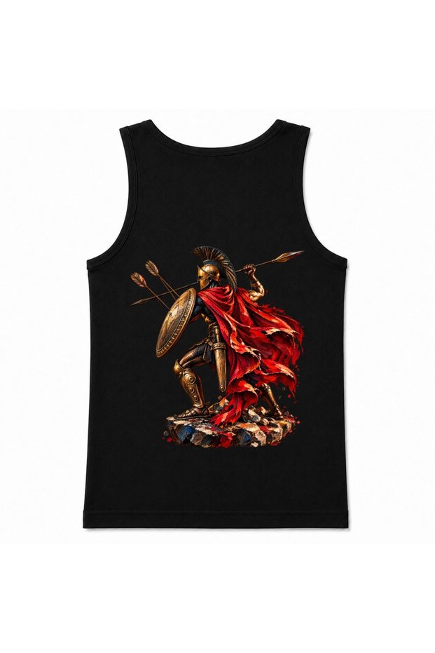 Spartan Warrior – Ancient Spartan Warrior Red Cape Back Printed Men's Tank Top
