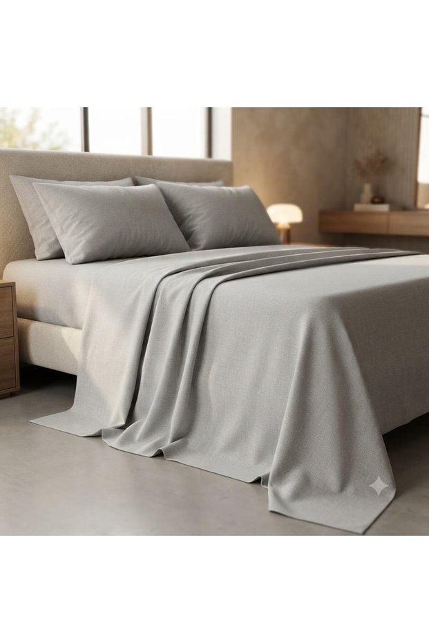 Luxury 3-Piece Turkish Cotton Bedsheet Set – 300 Thread Count, Elegant Stripe & Plain Dyed Flat Sheet Collection with Matching Pillowcases (King Size) (Light Gray Mercury., King (U.K. Standard))