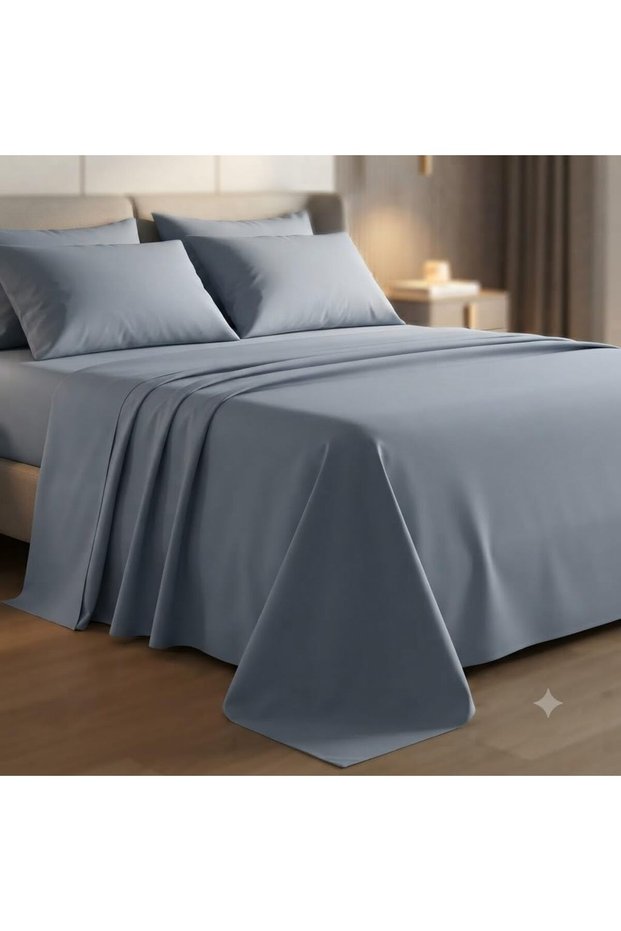 Luxury 3-Piece Turkish Cotton Bedsheet Set – 300 Thread Count, Elegant Stripe & Plain Dyed Flat Sheet Collection with Matching Pillowcases (King Size) (Dark Gray, King (U.K. Standard))