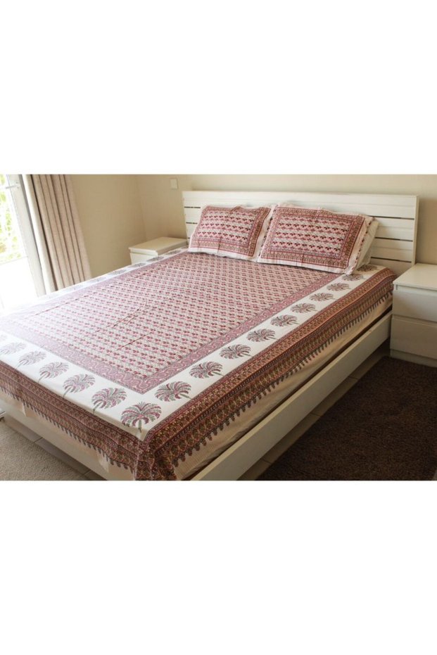 Bedsheet and 2 Pillow Covers - Red and Pink floral print