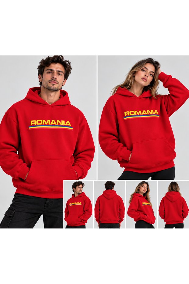 Hanorac Romania Unisex Oversized Printed Hooded Pocket Detail Premium Hoodie Sweatshirt
