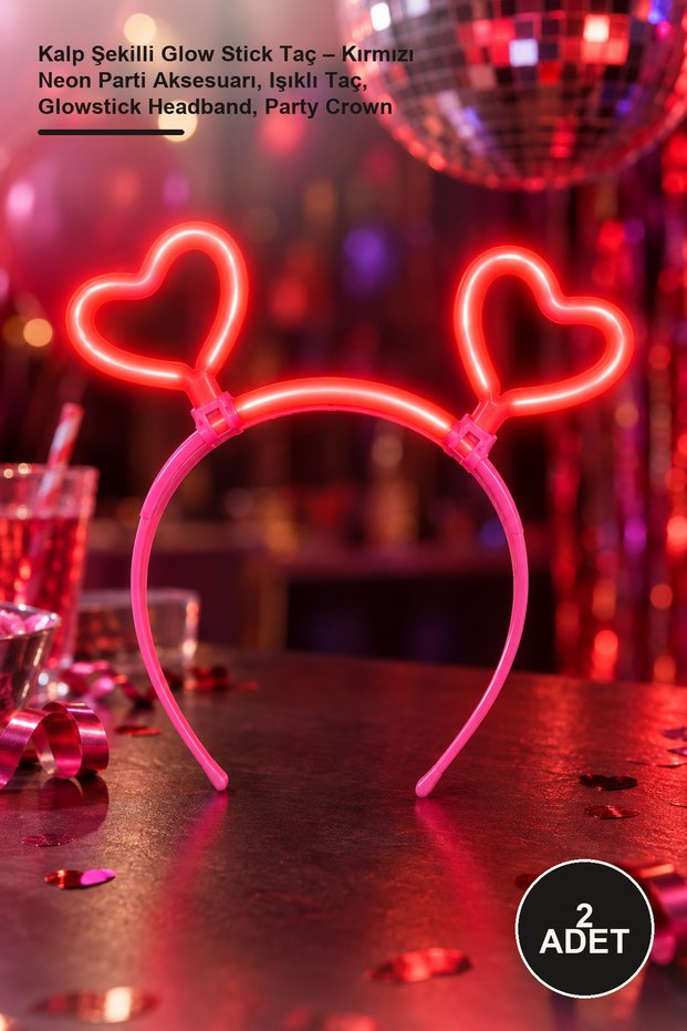 2 Pieces Shaped Glow Stick Crown – Red Neon Party Accessory, Light-Up Crown, Glowstick Headband, Party Crown