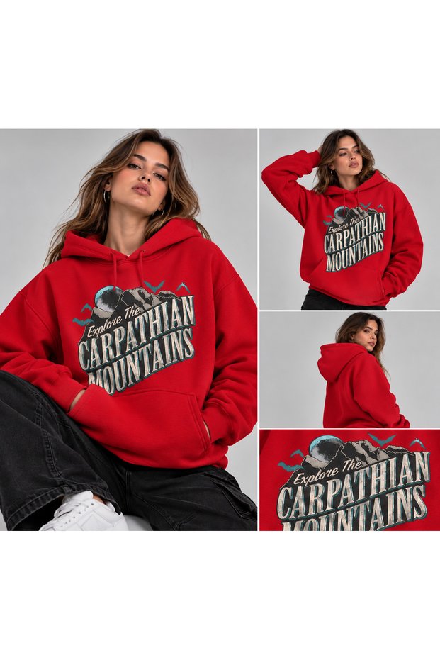 Hanorac Romania Unisex Oversized Printed Hooded Pocket Detail Premium Hoodie Sweatshirt