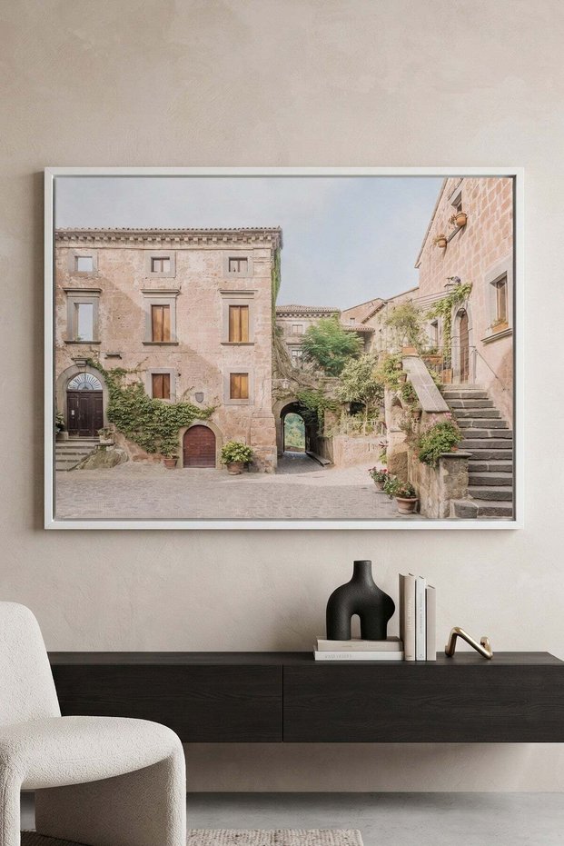 Rustic Italian Village Architecture Wall Art | Landscape Framed Canvas Print | Luxury Home Decor