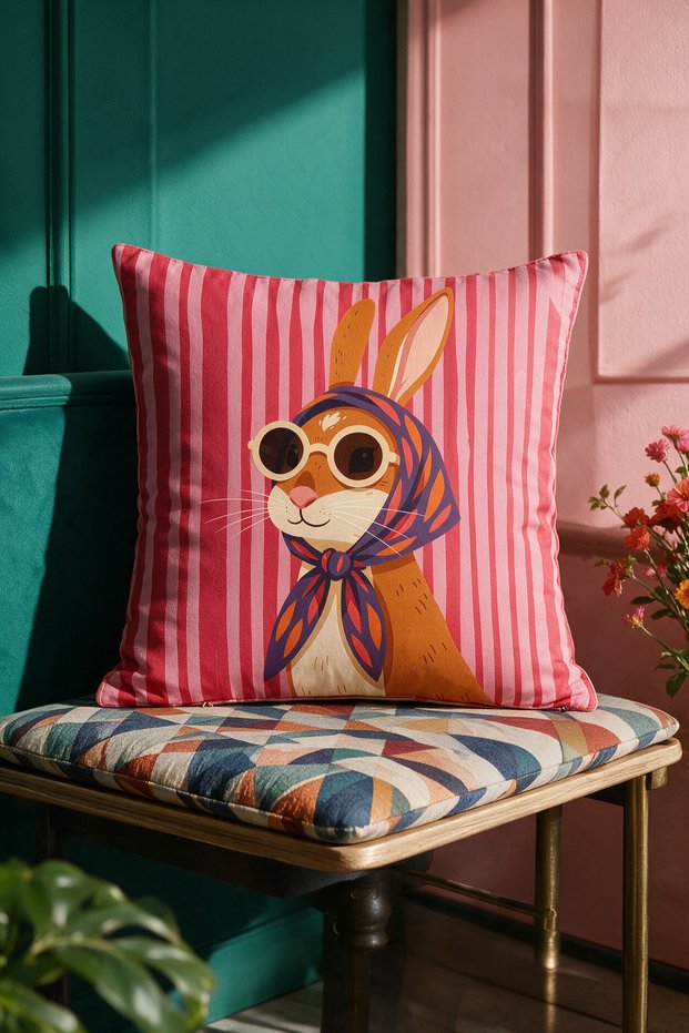Animal Patterned Decorative Cushion Cover with Glasses for Sofa and Armchair 43X43 cm Pillowcase