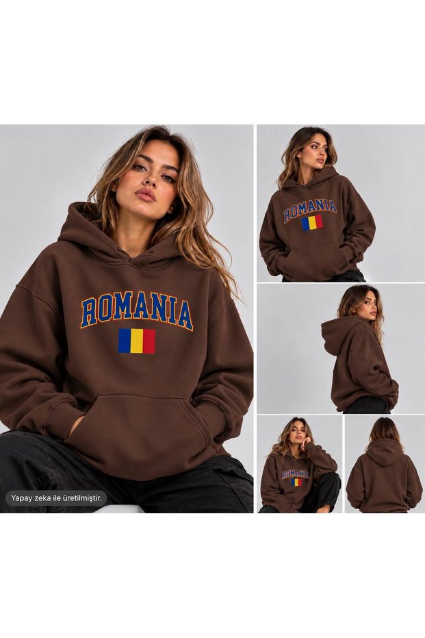 Hanorac Romania Unisex Oversized Printed Hooded Pocket Detail Premium Hoodie Sweatshirt
