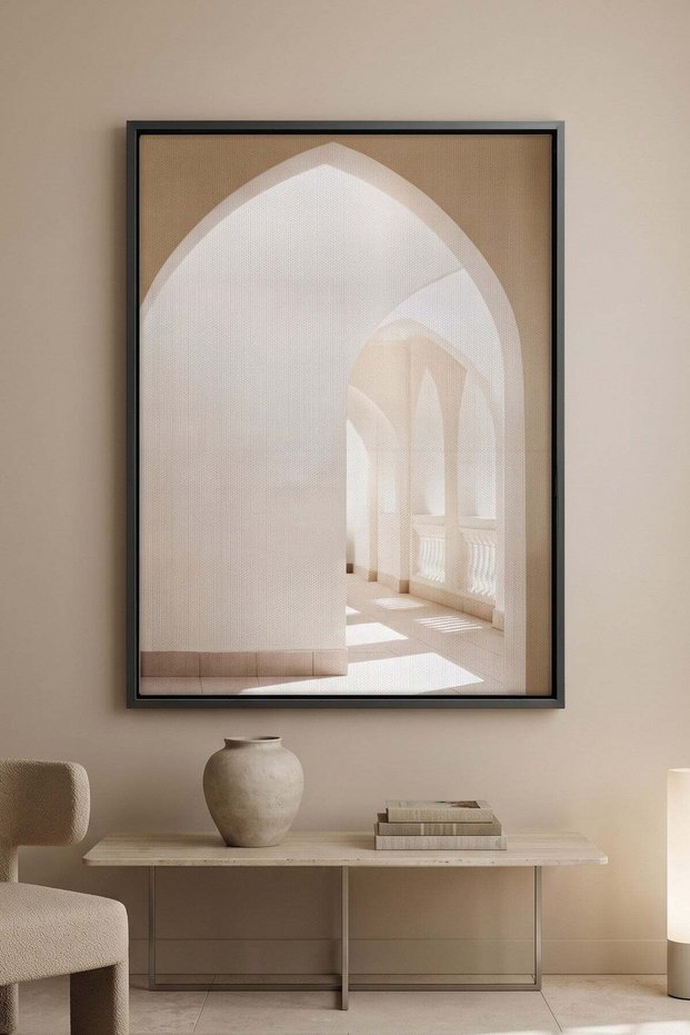 Sunlit Arches Architecture Wall Art | Portrait Framed Canvas Print | Modern Decor for Living Room