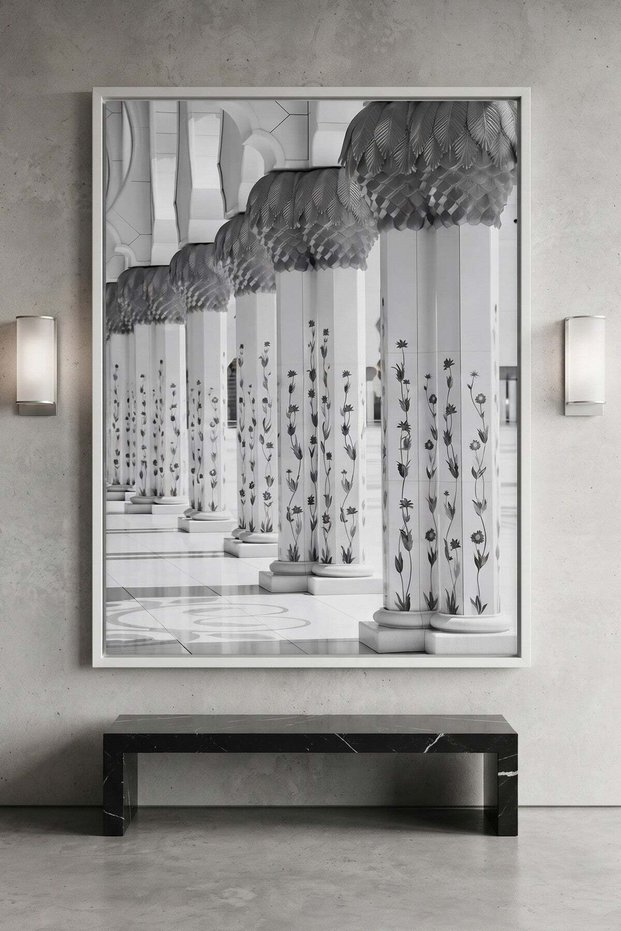The Floral Pillars Architecture Wall Art | Portrait Framed Canvas Print | Luxury Home Decor