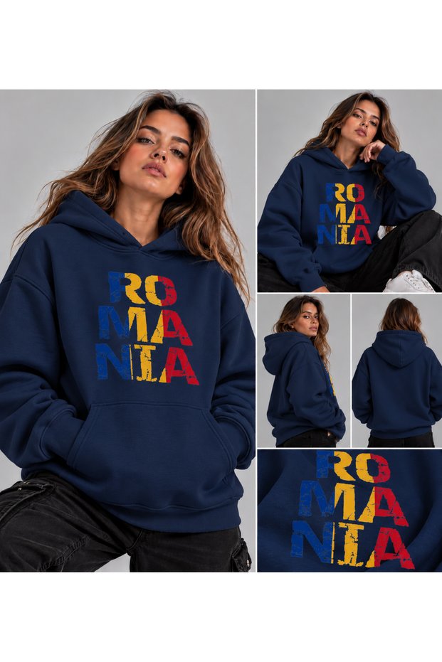 Hanorac Romania Unisex Oversized Printed Hooded Pocket Detail Premium Hoodie Sweatshirt