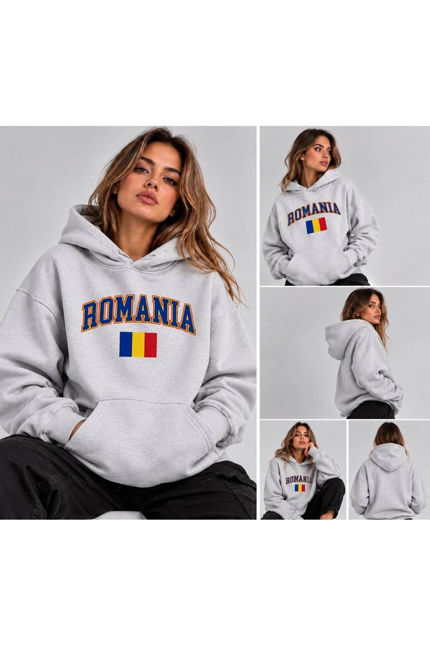 Hanorac Romania Unisex Oversized Printed Hooded Pocket Detail Premium Hoodie Sweatshirt